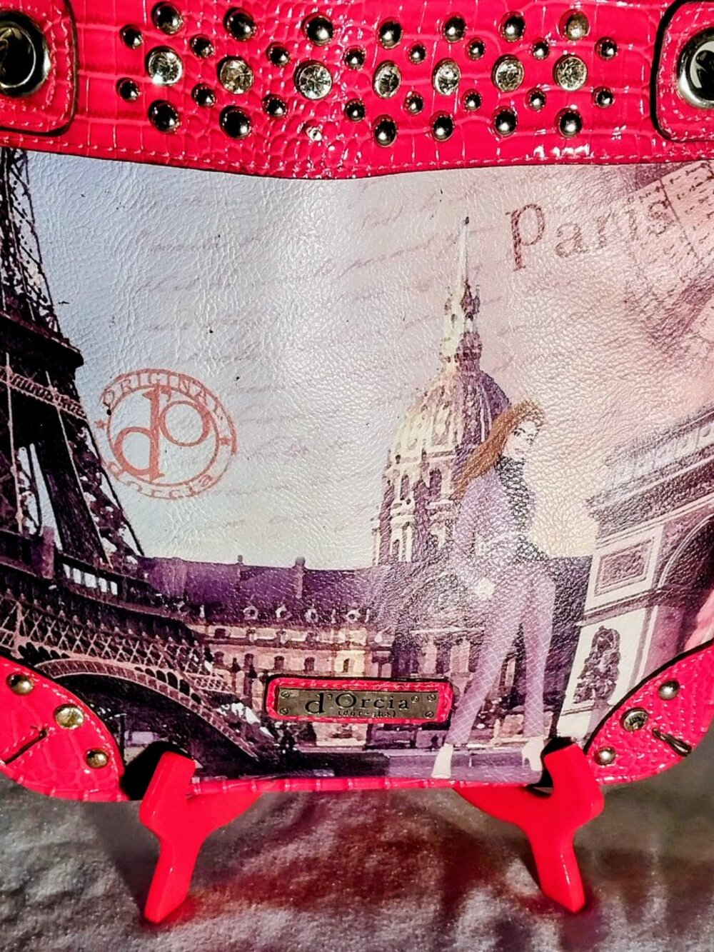 d'Orcia Women's Purse Cute Paris Theme Faux Leather Multi Colored EUC 10X11X3